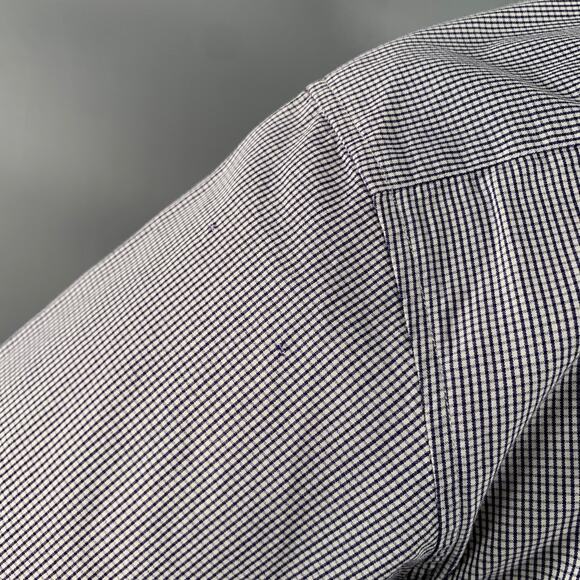 AGNÈS B. Size 38 Navy White Gingham Cotton Button Down Collar Short Sleeve Shirt - Picture 5 of 8